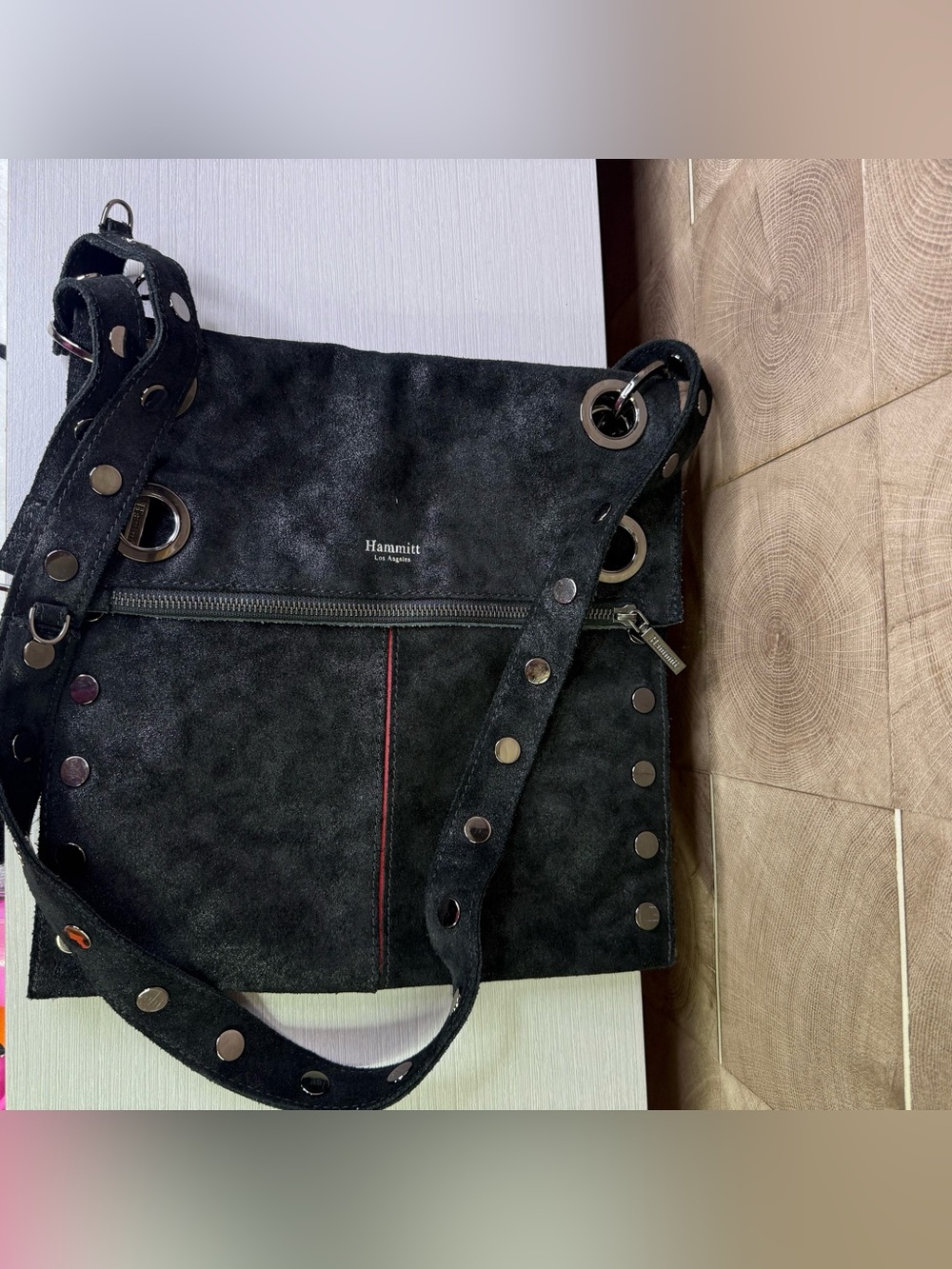 Hammitt Montana Adjustable Pewter Leather with black and Silver - Picture 3 of 9